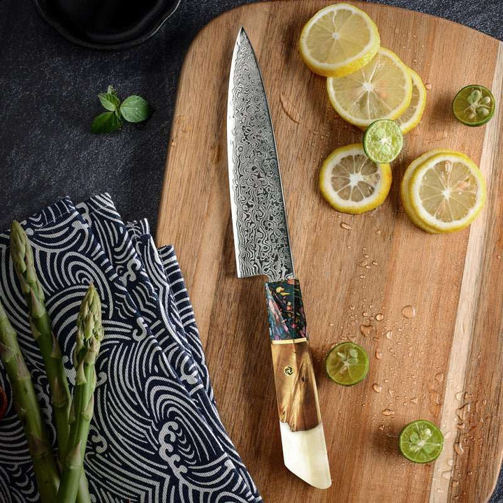 Solace VG10 Knives – Solace Personalized VG10 Damascus Petty Chef Knife with Exotic Olive Wood Handle – shokuninusa