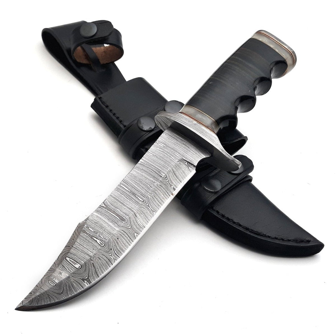 Bowie Hunting Knife – Soul Sniper Bowie Knife with Mother of Pearl & Stacked Leather Handle – shokuninusa