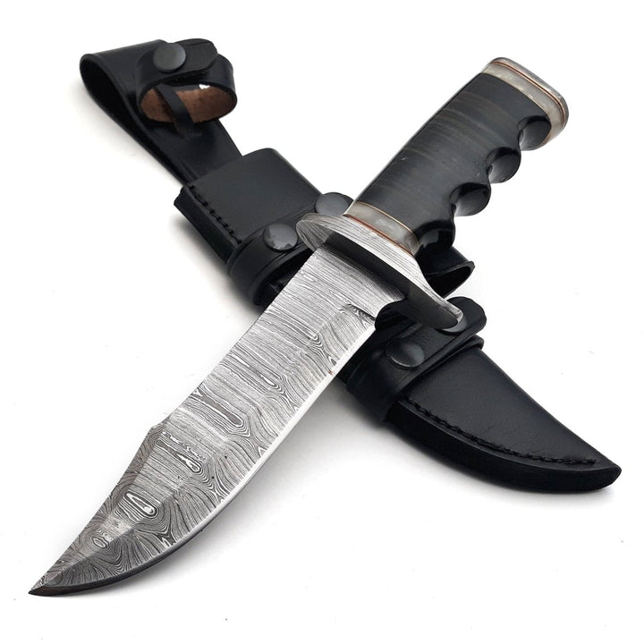 Bowie Hunting Knife – Soul Sniper Bowie Knife with Mother of Pearl &amp; Stacked Leather Handle – shokuninusa