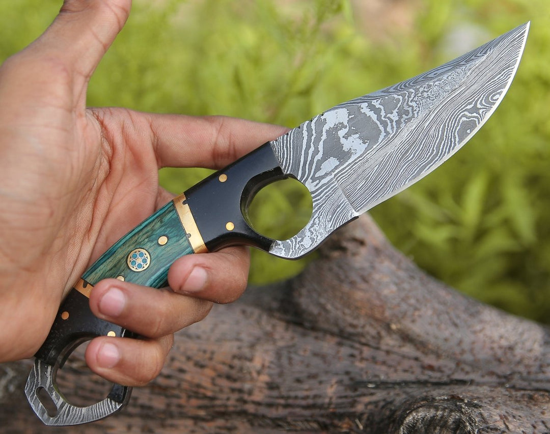 Damascus EDC Knife – Spark Damascus EDC Knife with Micarta &amp; Pakkawood Handle – shokuninusa