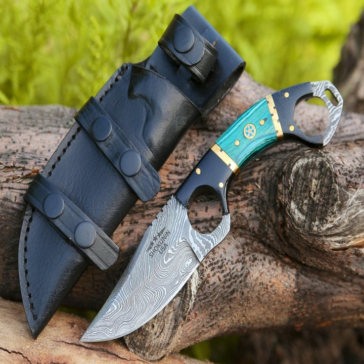 Spark EDC Knife – Spark Damascus EDC Knife with Micarta &amp; Pakkawood Handle – shokuninusa
