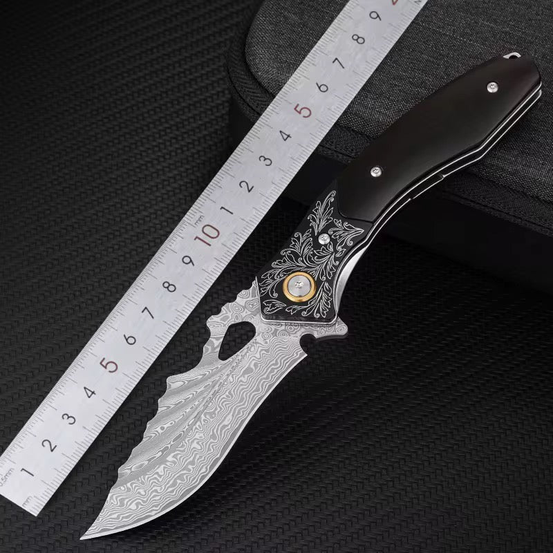Specter Pocket Knives – Specter Handmade Japanese VG10 Damascus Pocket Knife with Sheath &amp; Ebony Wood Handle – shokuninusa
