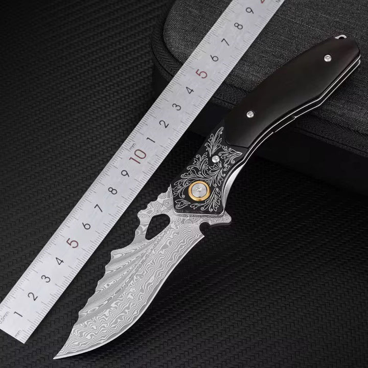 Specter Handmade Japanese VG10 Damascus Pocket Knife with Sheath &amp; Ebony Wood Handle - Shokunin USA