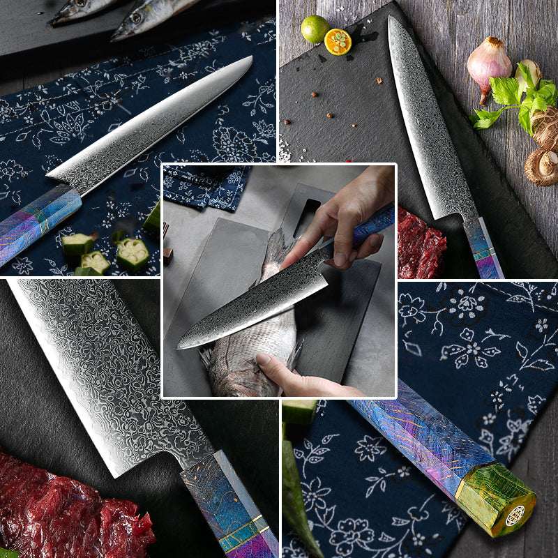 Spectrum VG10 Knives – Spectrum Knife Set 6 Piece VG10 Damascus Steel with Exotic tie-dye-Stained Olive Burl Wood Handle – shokuninusa