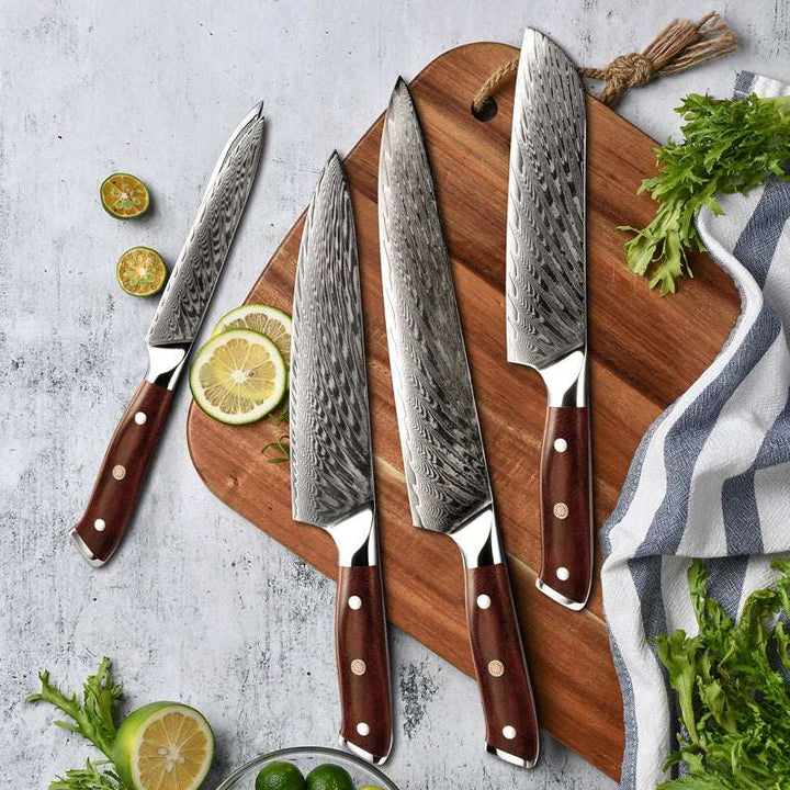 Splendor Knife Sets – Splendor Knife Set 4 Piece VG10 Damascus Steel with Pakkawood Handle &amp; Sheath – shokuninusa