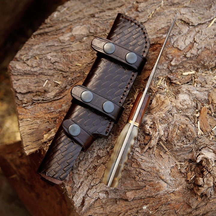 Starlight Damascus Knife – Starlight Damascus Hunting Knife with Exotic Rosewood &amp; Ram Horn Handle – shokuninusa