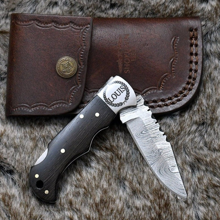 Exotic Pocket Knives - Starshard Damascus Pocket Knife with Exotic Wenge Wood Handle - Shokunin USA