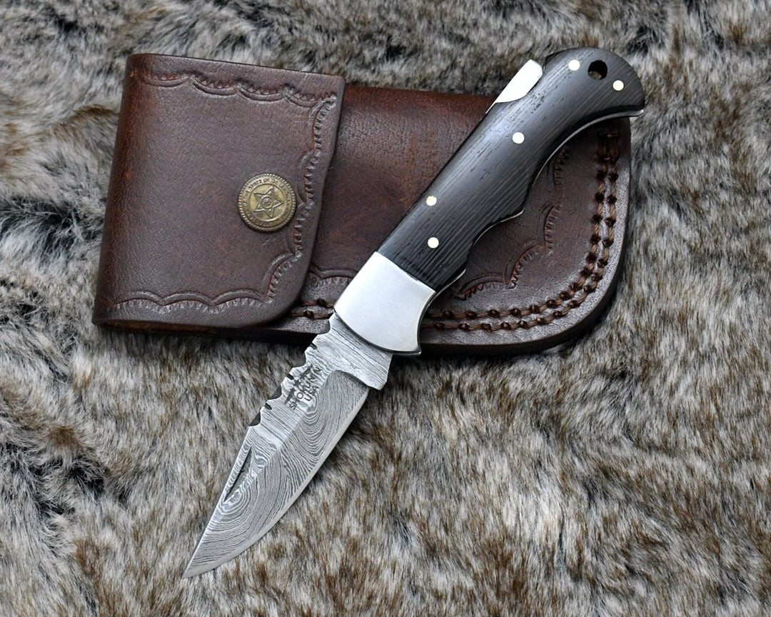 Exotic Knife - Starshard Damascus Pocket Knife with Exotic Wenge Wood Handle - Shokunin USA
