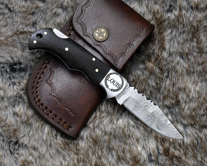 Starshard Knife - Starshard Damascus Pocket Knife with Exotic Wenge Wood Handle - Shokunin USA