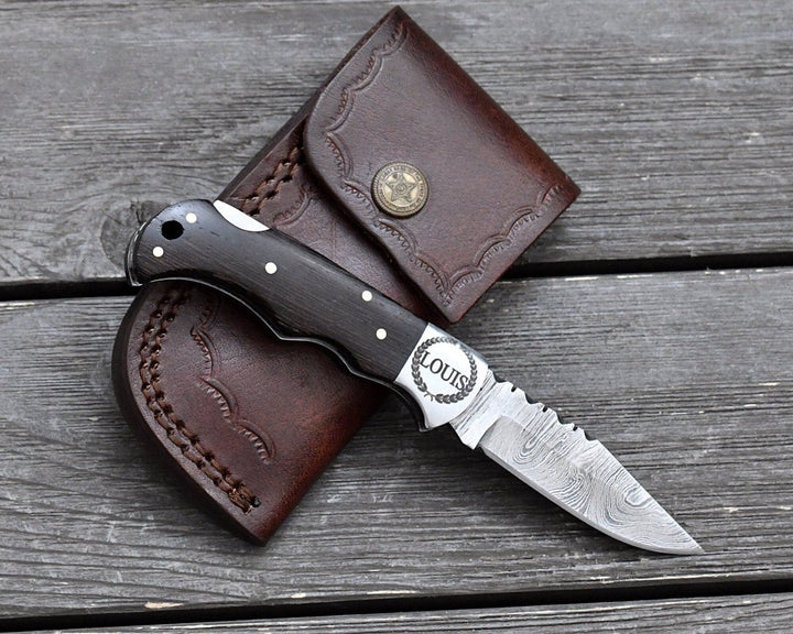 Starshard Damascus Knife - Starshard Damascus Pocket Knife with Exotic Wenge Wood Handle - Shokunin USA