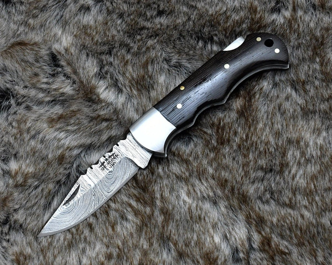 Starshard Pocket Knives - Starshard Damascus Pocket Knife with Exotic Wenge Wood Handle - Shokunin USA