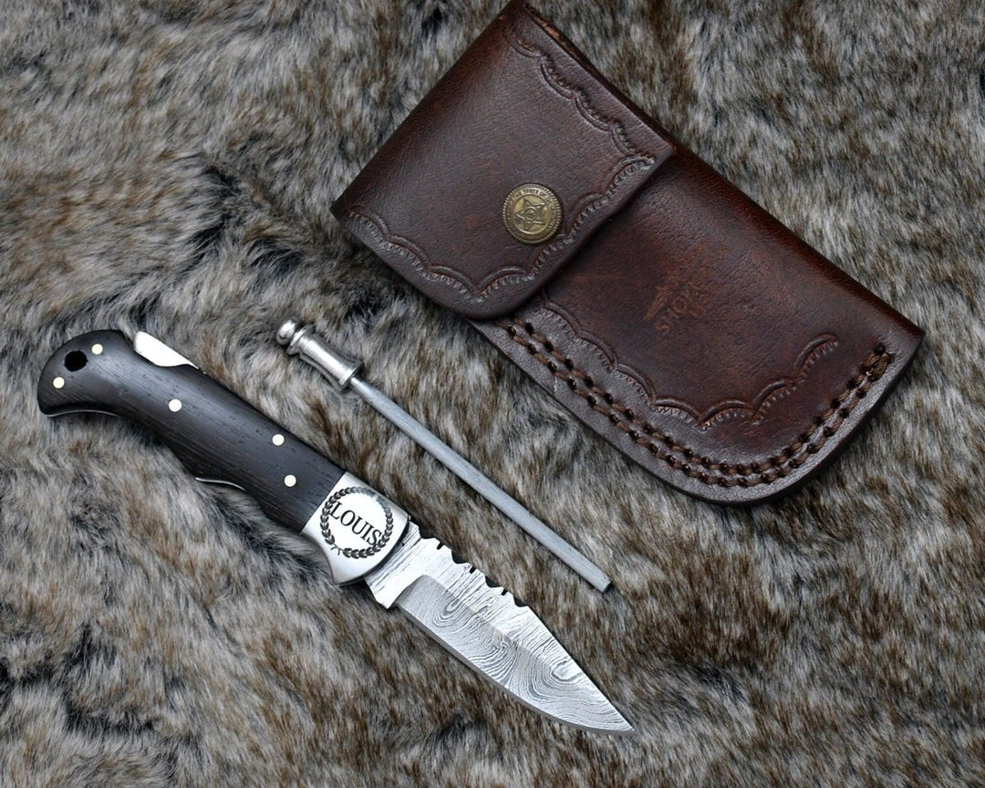 Starshard Knives - Starshard Damascus Pocket Knife with Exotic Wenge Wood Handle - Shokunin USA