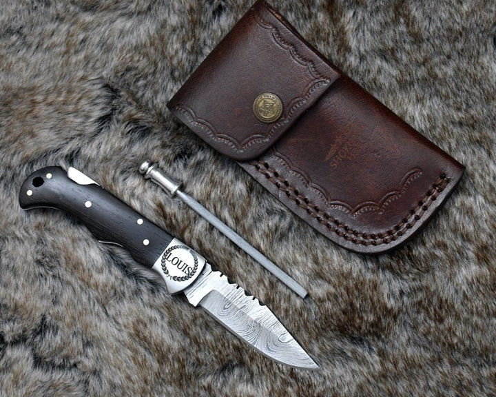 Starshard Knives - Starshard Damascus Pocket Knife with Exotic Wenge Wood Handle - Shokunin USA