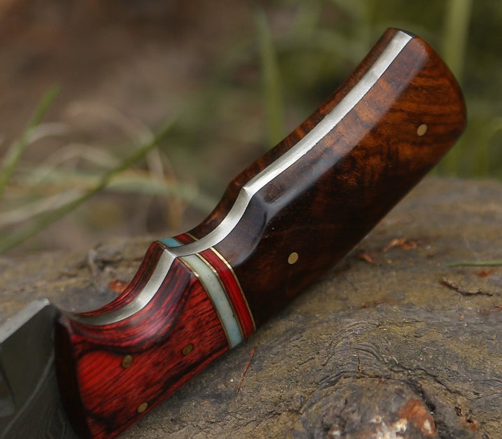 Sting Knife – Sting Damascus Hunting Knife with Rosewood Handle – shokuninusa