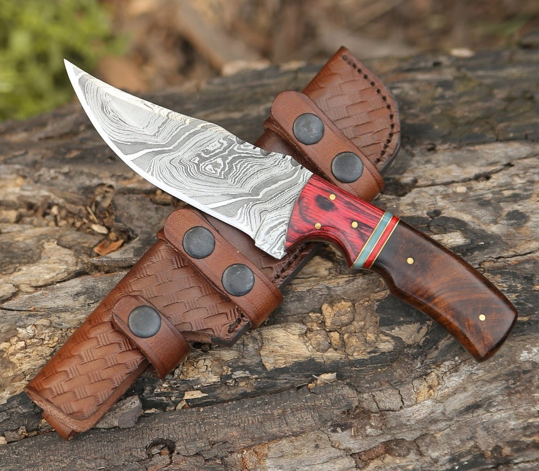 Sting Skinning Knives – Sting Damascus Hunting Knife with Rosewood Handle – shokuninusa