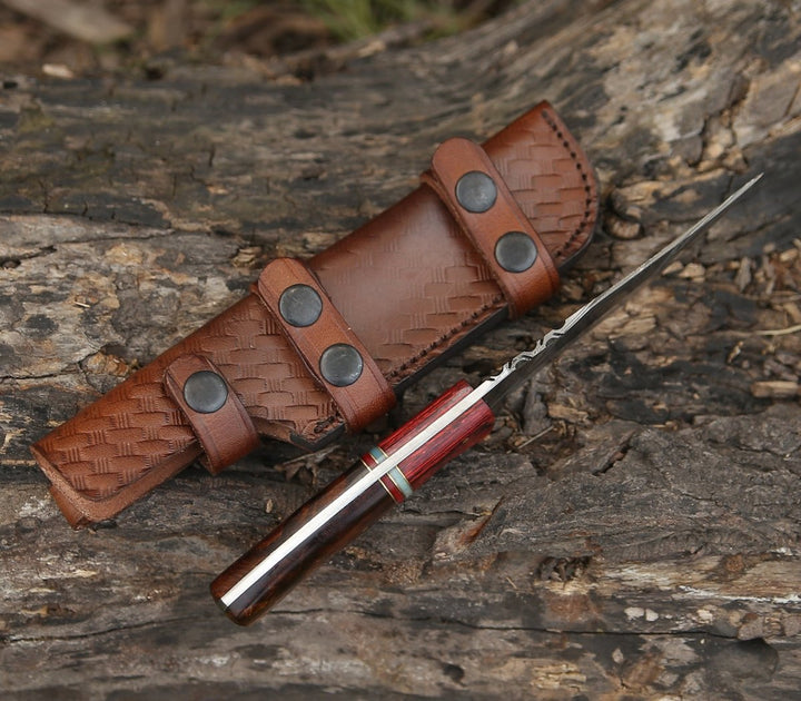 Sting Skinning Knife – Sting Damascus Hunting Knife with Rosewood Handle – shokuninusa
