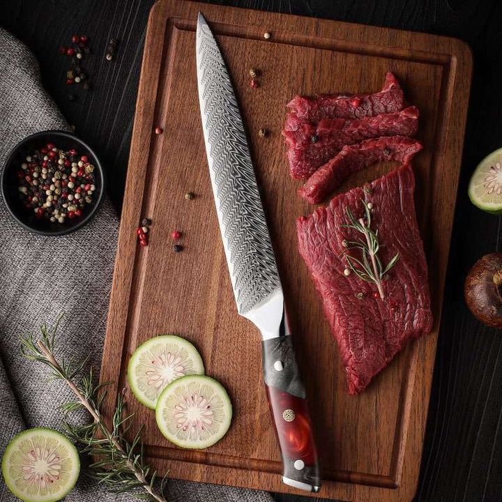 Knives Supreme VG10 – Supreme Custom VG10 8-Pc Professional Chef Knife Set with Stained Olive Wood Handle &amp; Sheath – shokuninusa