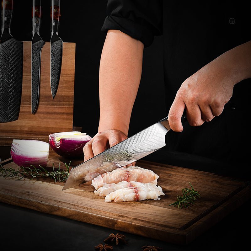 Best Japanese Knife – Supreme Custom VG10 8-Pc Professional Chef Knife Set with Stained Olive Wood Handle &amp; Sheath – shokuninusa