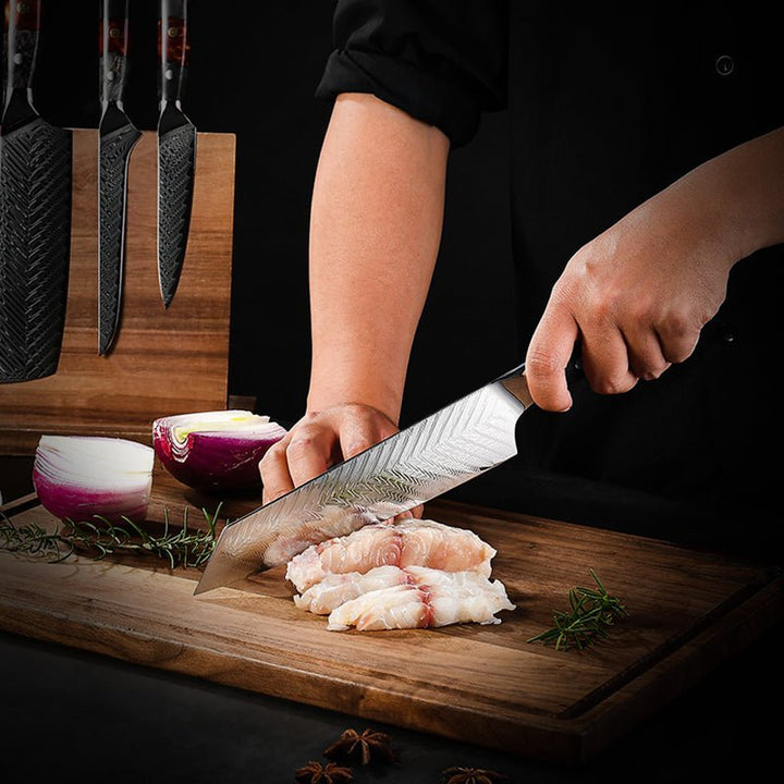 Best Japanese Knife – Supreme Custom VG10 8-Pc Professional Chef Knife Set with Stained Olive Wood Handle &amp; Sheath – shokuninusa