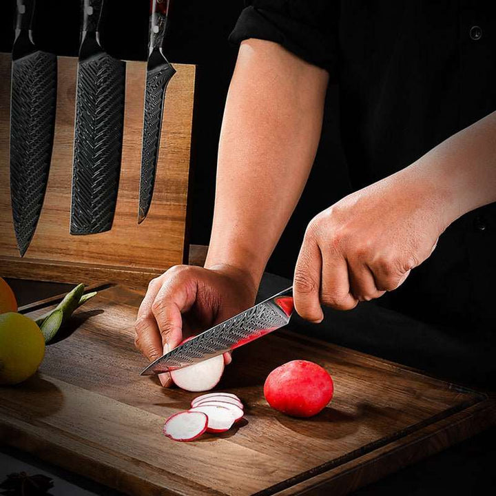 Japanese Blades – Supreme Custom VG10 8-Pc Professional Chef Knife Set with Stained Olive Wood Handle &amp; Sheath – shokuninusa