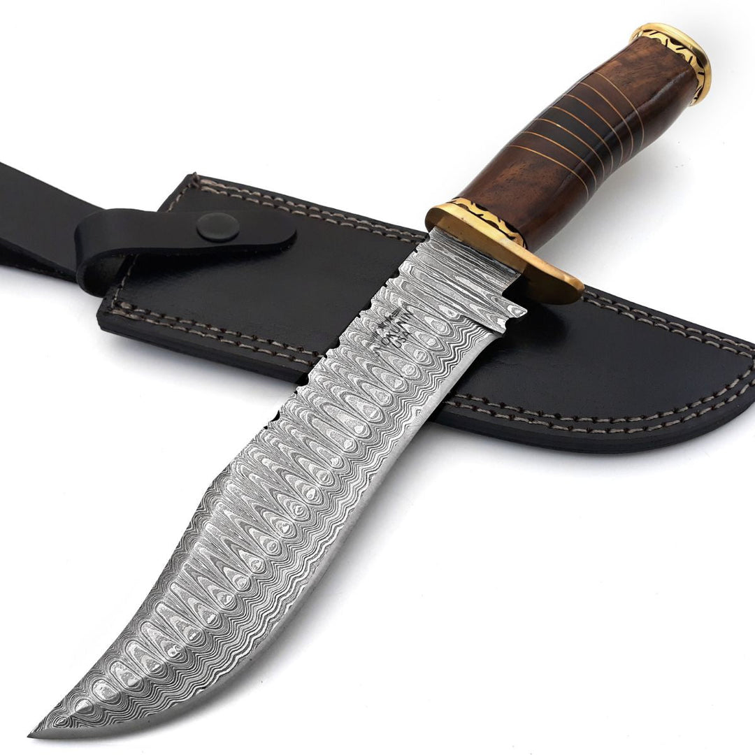Surge Knives – Surge Damascus Bowie Knife with Rosewood Mosaic Handle – shokuninusa