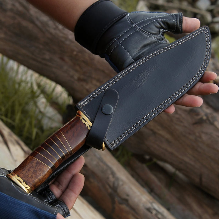 Surge Damascus Knives – Surge Damascus Bowie Knife with Rosewood Mosaic Handle – shokuninusa