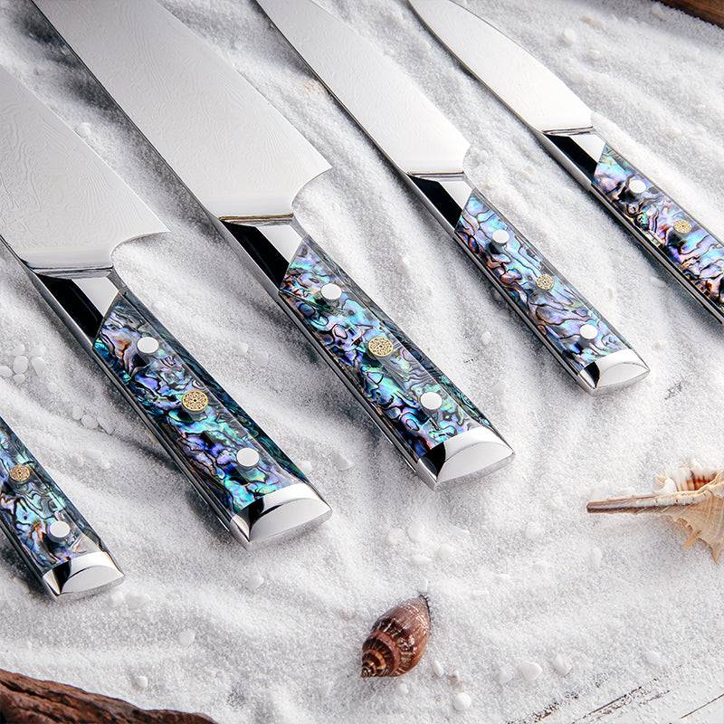 Knife Set - Abalone Knife Set 5 Piece VG10 Damascus Steel Professional Master Chef knife Set - Shokunin USA