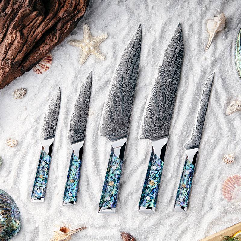 Knife Set - Abalone Knife Set 5 Piece VG10 Damascus Steel Professional Master Chef knife Set - Shokunin USA