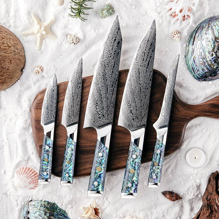 Knife Set - Abalone Knife Set 5 Piece VG10 Damascus Steel Professional Master Chef knife Set - Shokunin USA