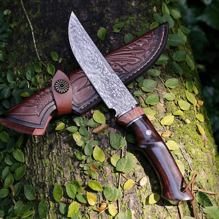 Terminator Damascus Knife – Terminator Japanese Hunting Knife with VG-10 Damascus Blade and Ebony Wood Handle – shokuninusa