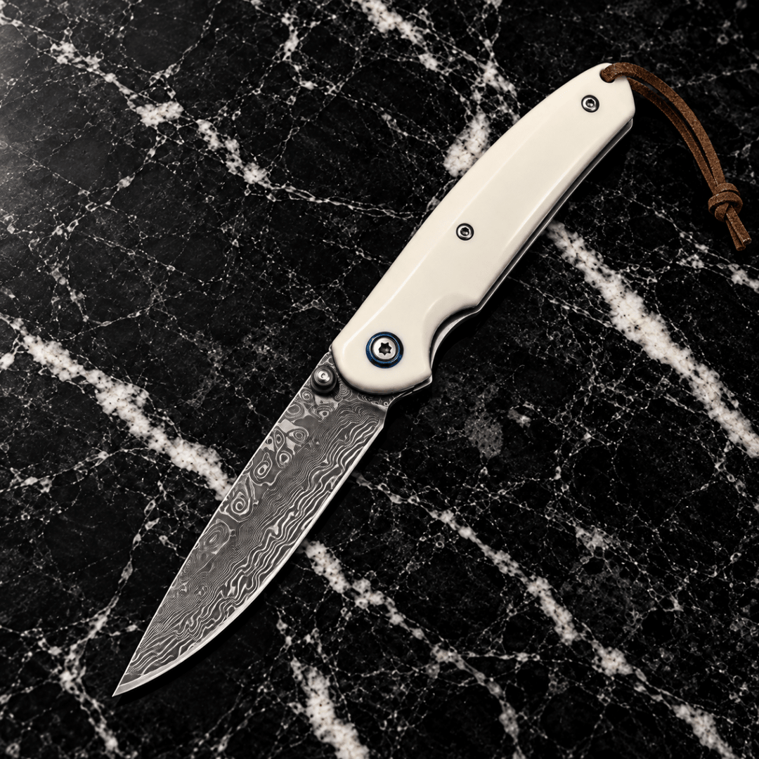 Thunderbolt Handmade VG10 Damascus Pocket Knife with Faux Ivory Handle - Shokunin USA