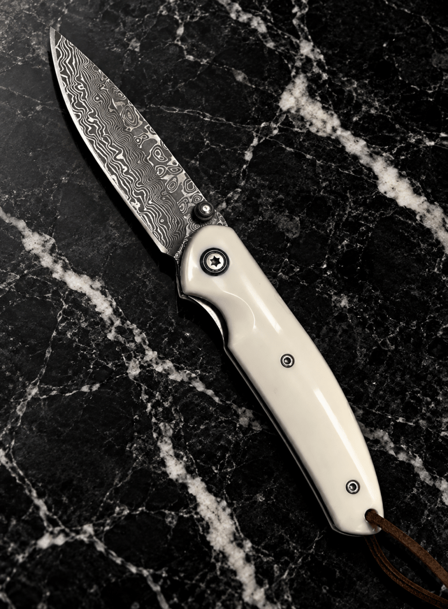 Thunderbolt Handmade VG10 Damascus Pocket Knife with Faux Ivory Handle - Shokunin USA