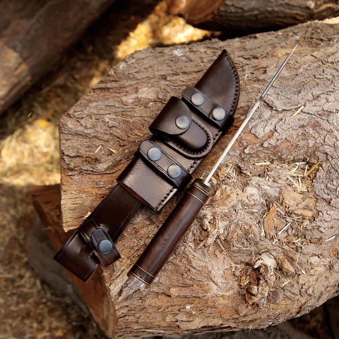 Thunderstrike Knife - Thunderstrike Damascus Bowie Knife with Exotic Wenge Wood Handle - Shokunin USA