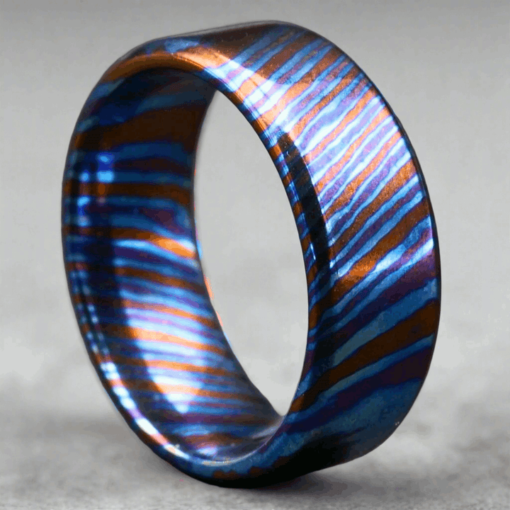 Handcrafted Damascus Ring – Titan Handcrafted Timascus / Titanium Damascus Ring – Unique Metal Pattern &amp; Bold Design – shokuninusa