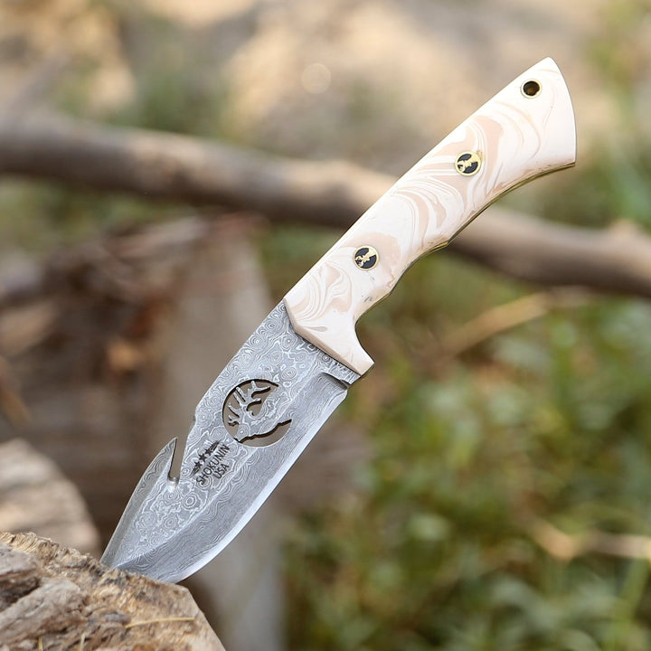 Tranquility Gut Knife – Tranquility Gut Hook Hunting Knife with Pearl Resin Handle – shokuninusa