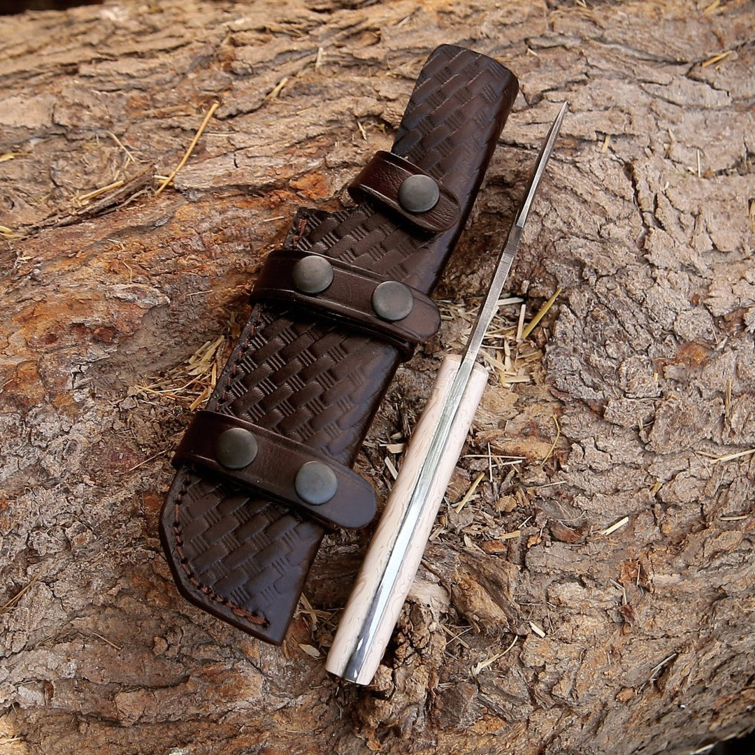 Gut Hooks Damascus – Tranquility Gut Hook Hunting Knife with Pearl Resin Handle – shokuninusa