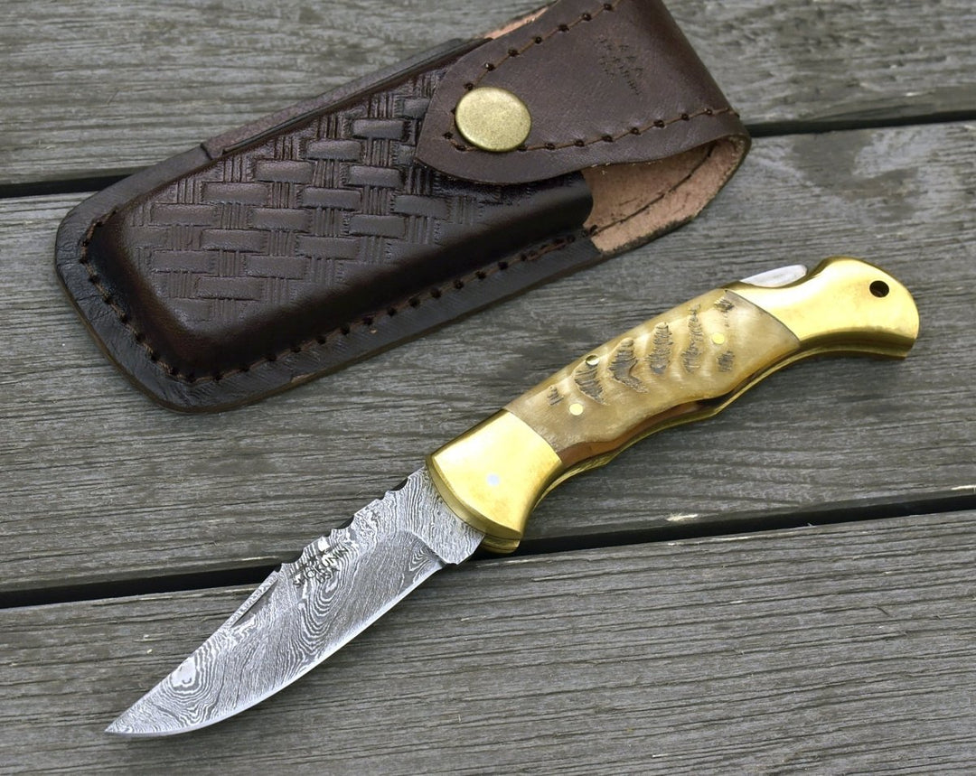 Tranquility Pocket Knives – Tranquility Handmade Pocket Knife with Ram Horn Handle – shokuninusa