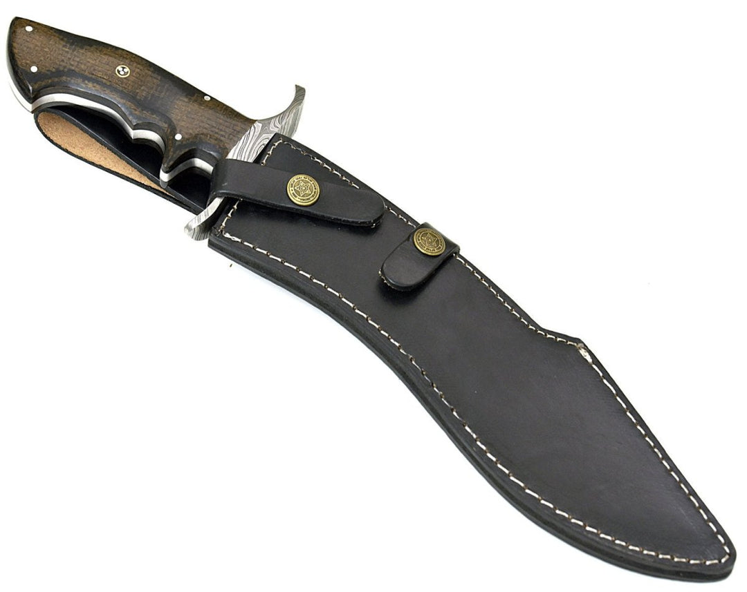 Damascus Engraved Knife – Valor Bowie Knife with Micarta Handle – shokuninusa