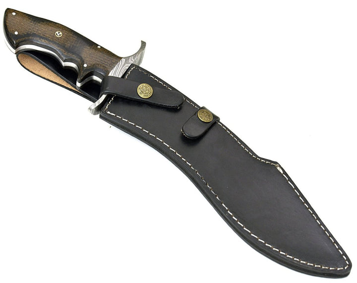 Damascus Engraved Knife – Valor Bowie Knife with Micarta Handle – shokuninusa