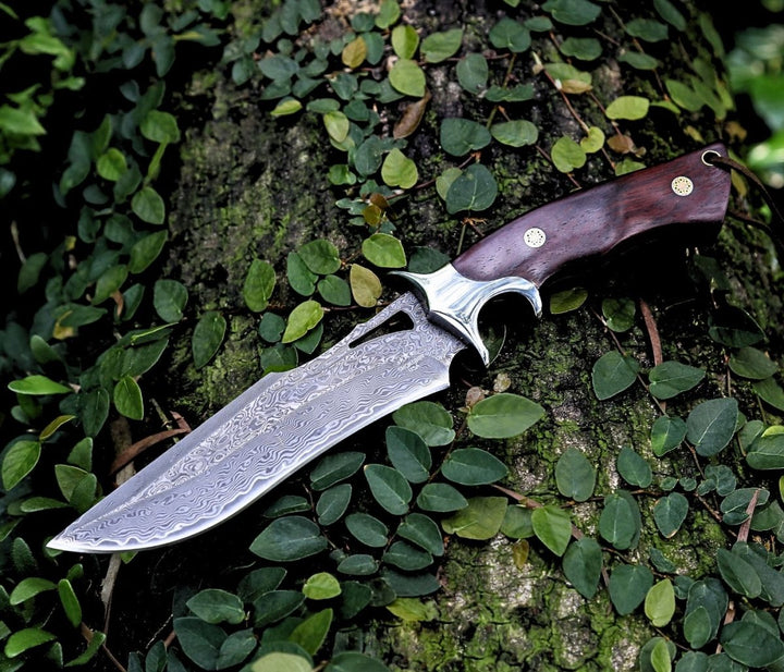 Velar Knife – Velar Japanese Hunting Knife with VG-10 Damascus Blade and Exotic Red Sandal Wood Handle – shokuninusa