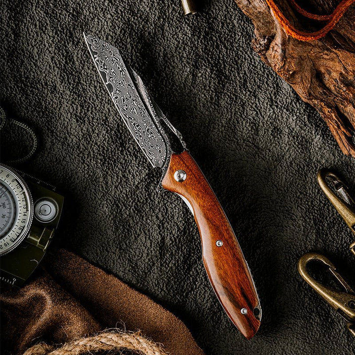 Multitools Gifts – Vengeance Damascus Pocket Knife with Exotic Red Sandalwood Handle – shokuninusa