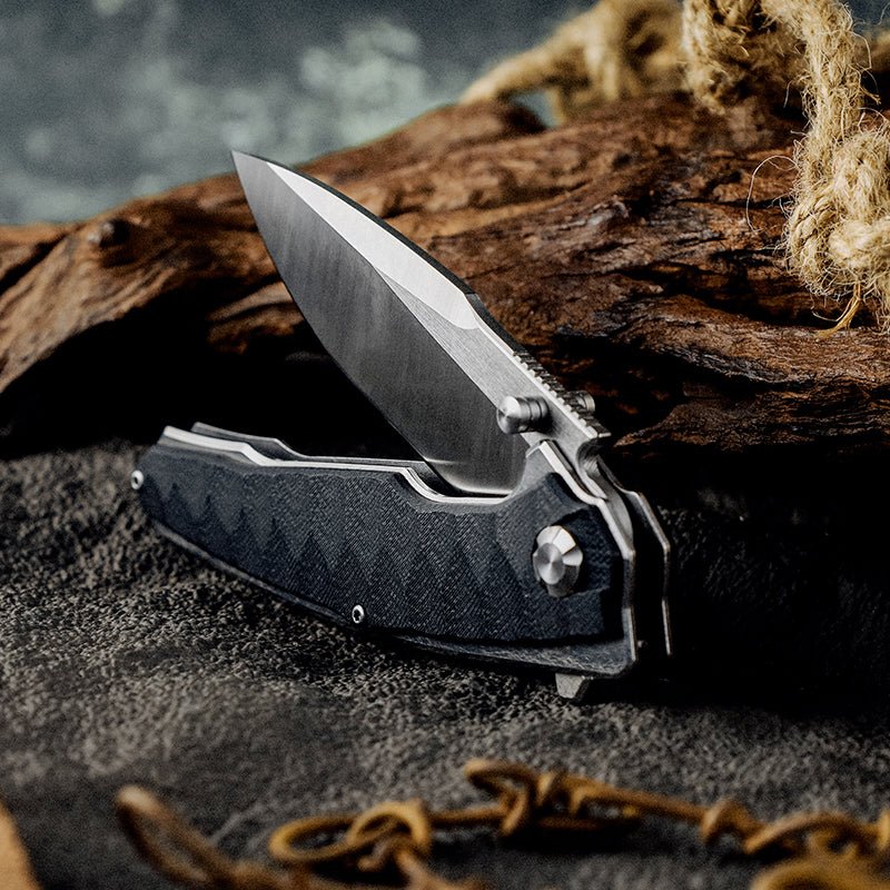 Damascus Knife - Venture D2 High Carbon Stainless Tool Steel Pocket Knife with Clip &amp; G10 Handle - Shokunin USA