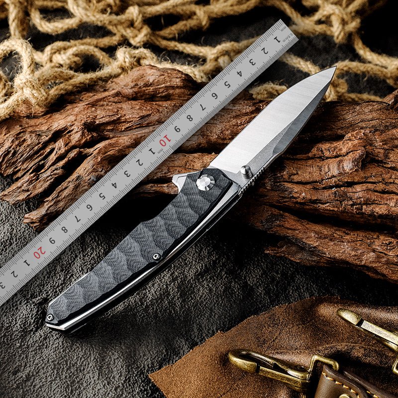 Damascus Knife - Venture D2 High Carbon Stainless Tool Steel Pocket Knife with Clip &amp; G10 Handle - Shokunin USA