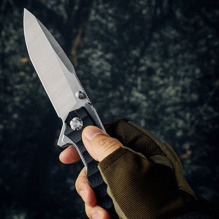 Damascus Knife - Venture D2 High Carbon Stainless Tool Steel Pocket Knife with Clip &amp; G10 Handle - Shokunin USA