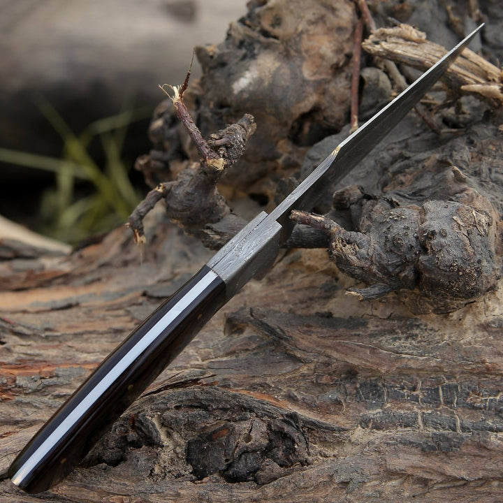 Vesper Damascus Knives - Vesper Damascus Hunting Knife with Exotic Wenge Wood Handle &amp; Sheath - Shokunin USA