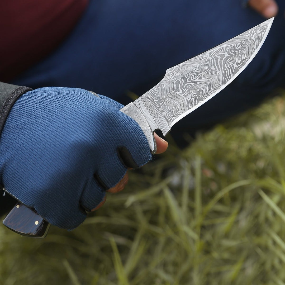 Vesper Knives - Vesper Damascus Hunting Knife with Exotic Wenge Wood Handle &amp; Sheath - Shokunin USA