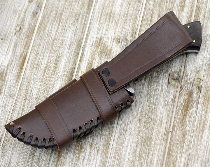 Vesper Custom Knife - Vesper Damascus Hunting Knife with Exotic Wenge Wood Handle &amp; Sheath - Shokunin USA