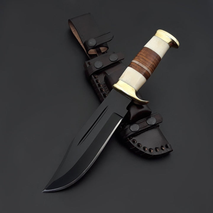 Vindicator Knives – Vindicator Custom Bowie Knife with Bone &amp; Stacked Leather Handle – shokuninusa