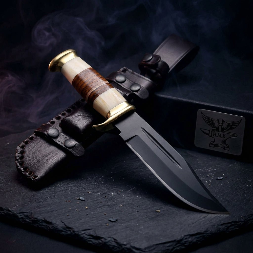 Vindicator Custom Bowie Knife with Bone & Stacked Leather Handle - Shokunin USA