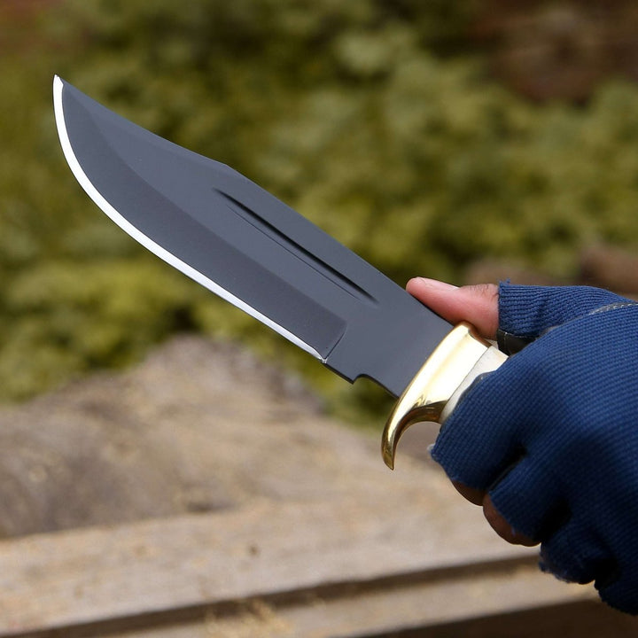 Vindicator Bowie Knives – Vindicator Custom Bowie Knife with Bone &amp; Stacked Leather Handle – shokuninusa